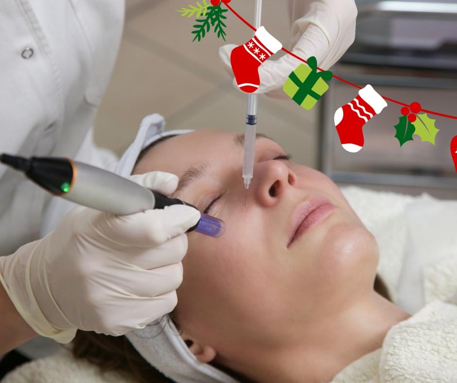 Featured image of a woman enjoying a facial treatment, representing the joy of Christmas gifts at Aesthetics Medical Clinic.