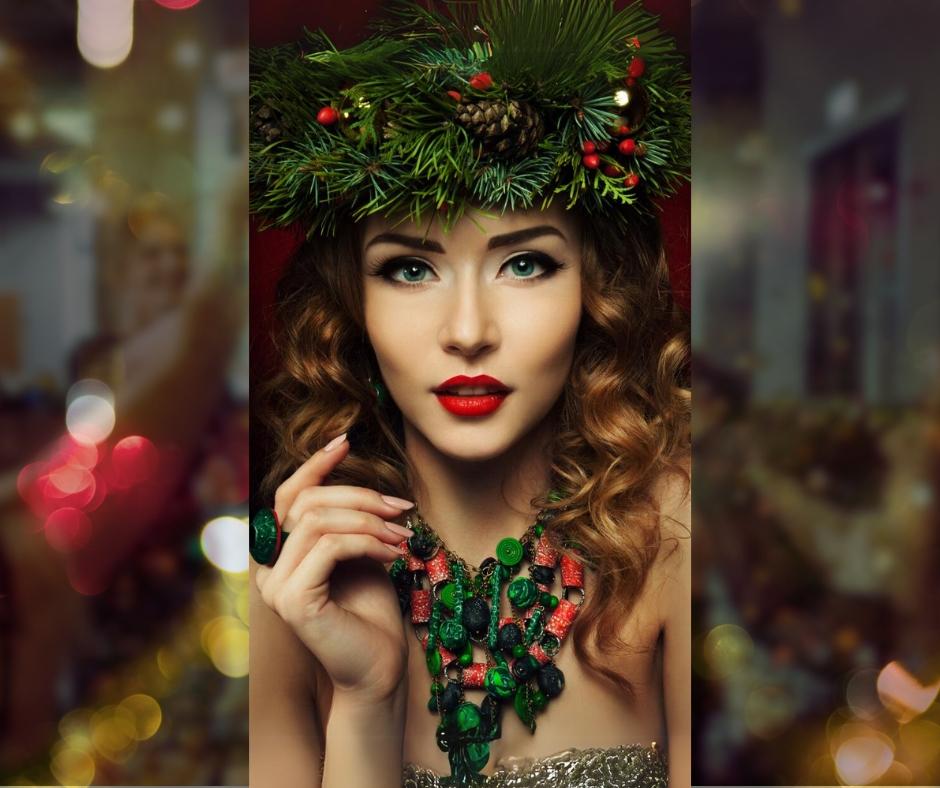 Elegant woman exuding beauty and confidence during the Christmas season